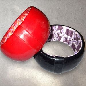 Statement Bangle Wide Bracelet Inner Lining Red And Black Set Of Two